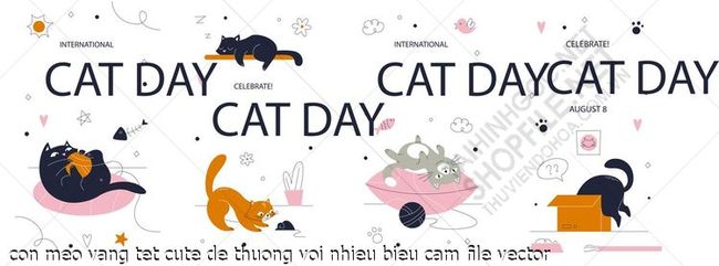 con meo vang tet cute de thuong voi nhieu bieu cam file vector